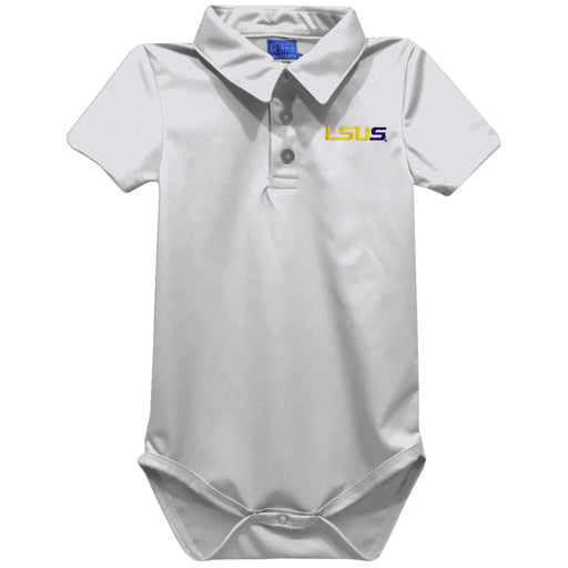 LSU Shreveport LSUS Pilots Embroidered White Solid Knit Polo Onesie
