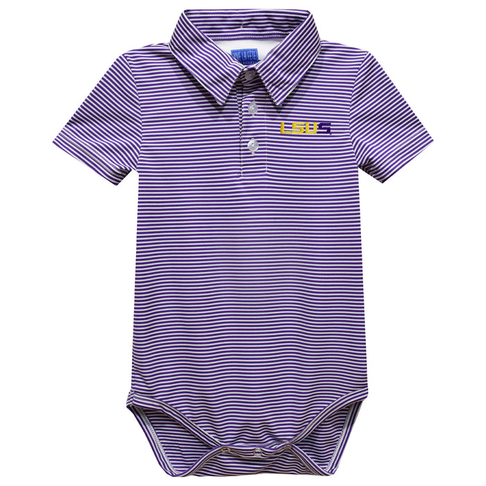 LSU Shreveport LSUS Pilots Embroidered Purple Stripe Knit Polo Onesie