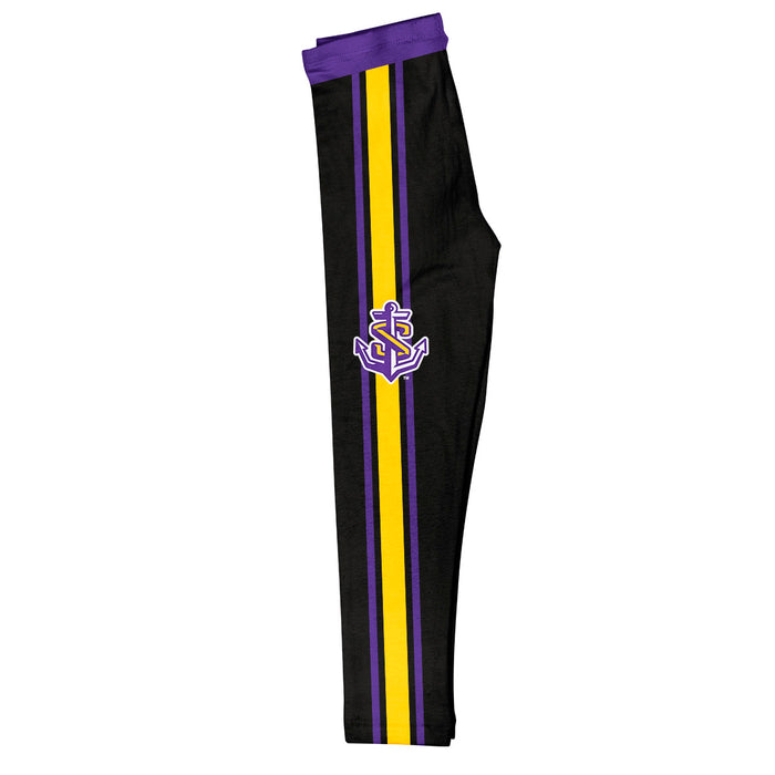 LSU Shreveport LSUS Pilots Vive La Fete Girls Game Day Black with Purple Stripes Leggings Tights