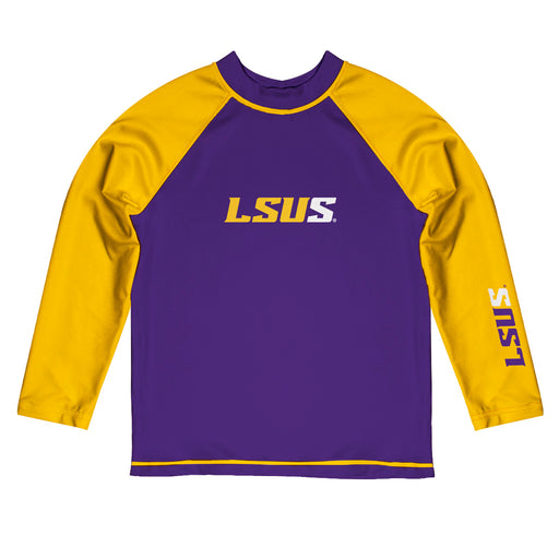 LSU Shreveport LSUS Pilots Vive La Fete Logo Purple Gold Long Sleeve Raglan Rashguard