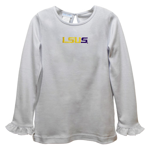 LSU Shreveport LSUS Pilots Embroidered White Knit Long Sleeve Girls Blouse
