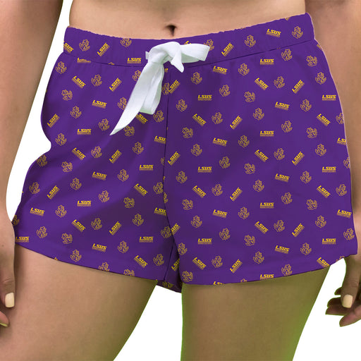 LSU Shreveport LSUS Pilots Vive La Fete Game Day All Over Logo Women Purple Lounge Shorts