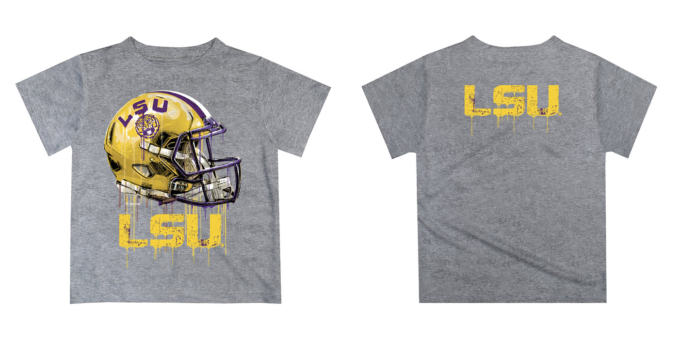 Louisiana State Tigers Original Dripping Football Helmet Heather Gray T-Shirt by Vive La Fete - Vive La Fête - Online Apparel Store