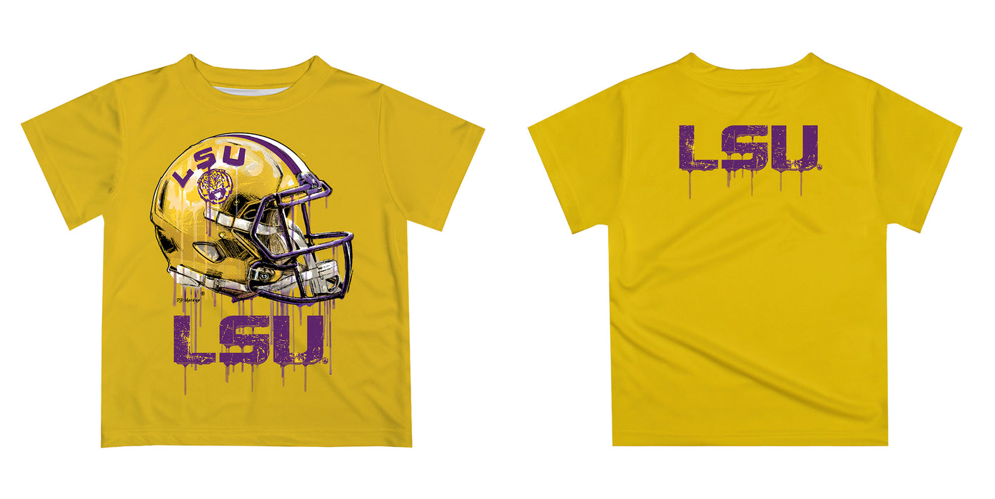 Louisiana State Tigers Original Dripping Football Helmet Gold T-Shirt by Vive La Fete - Vive La Fête - Online Apparel Store