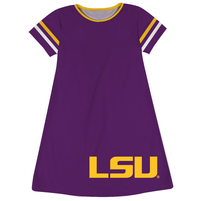 LSU Big Logo Purple Stripes Short Sleeve A Line Dress - Vive La Fête - Online Apparel Store