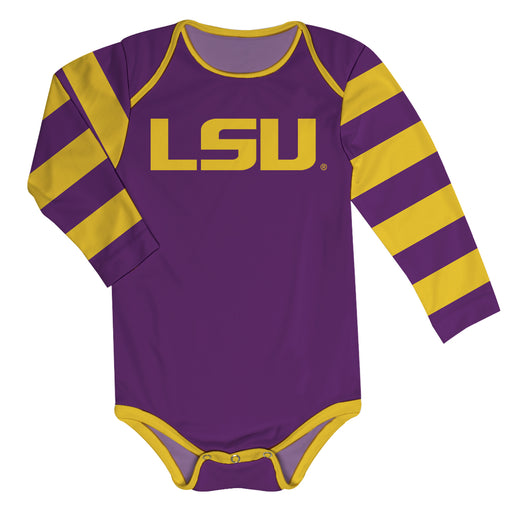 LSU Tigers Purple And Gold Stripes Long Sleeve Onesie - Vive La Fête - Online Apparel Store