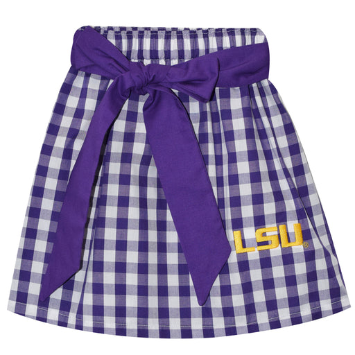 LSU Emb Big Check Purple Skirt With Sash