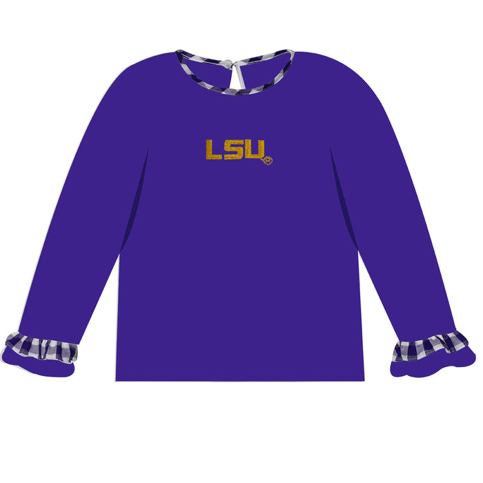 LSU Emb Kinit Purple Ruffle Girls Tee Long Sleeve - Vive La Fête - Online Apparel Store