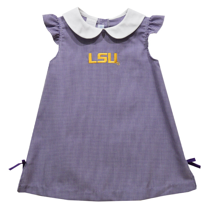 LSU Embroidered Purple Gingham A Line Dress - Vive La Fête - Online Apparel Store