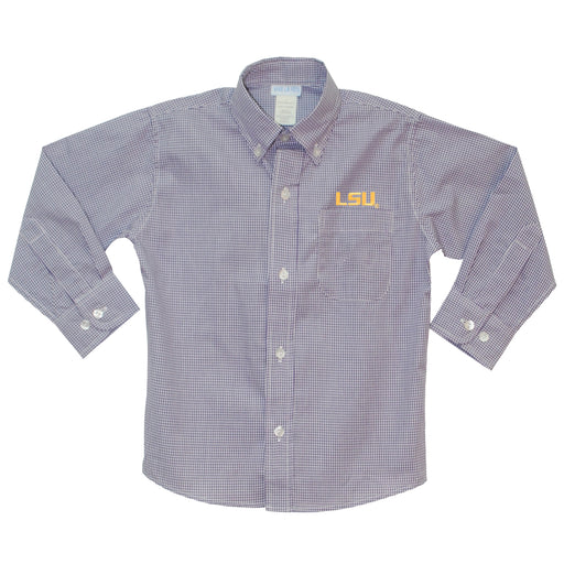 LSU Embroidered Purple Gingham Long Sleeve Button Down Shirt - Vive La Fête - Online Apparel Store