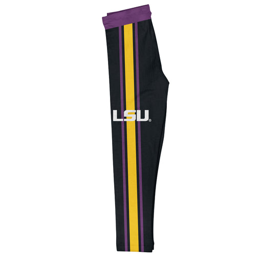 LSU Tigers Purple Waist Gold And Purple Stripes Black Leggings - Vive La Fête - Online Apparel Store