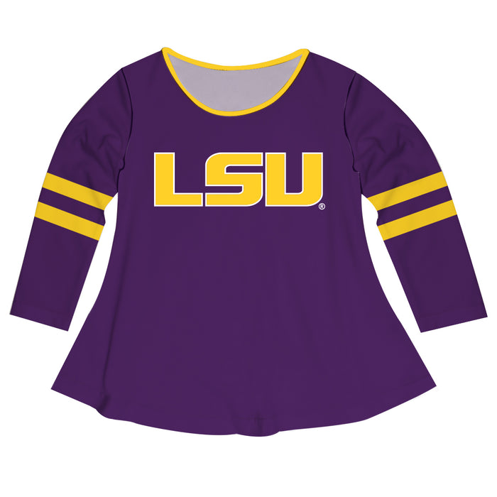 LSU Tigers Big Logo Purple Stripes Long Sleeve Girls Laurie Top - Vive La Fête - Online Apparel Store