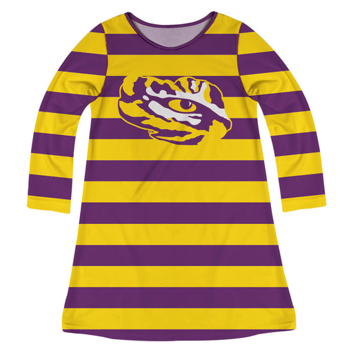 LSU Tigers Purple And Gold Stripes Long Sleeve A Line Dress - Vive La Fête - Online Apparel Store