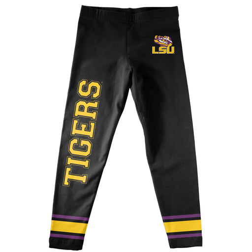 LSU Tigers Verbiage And Logo Black Stripes Leggings - Vive La Fête - Online Apparel Store