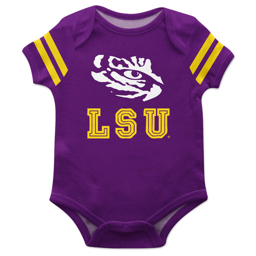 LSU Tigers Purple Short Sleeve Onesie With Gold Stripes - Vive La Fête - Online Apparel Store
