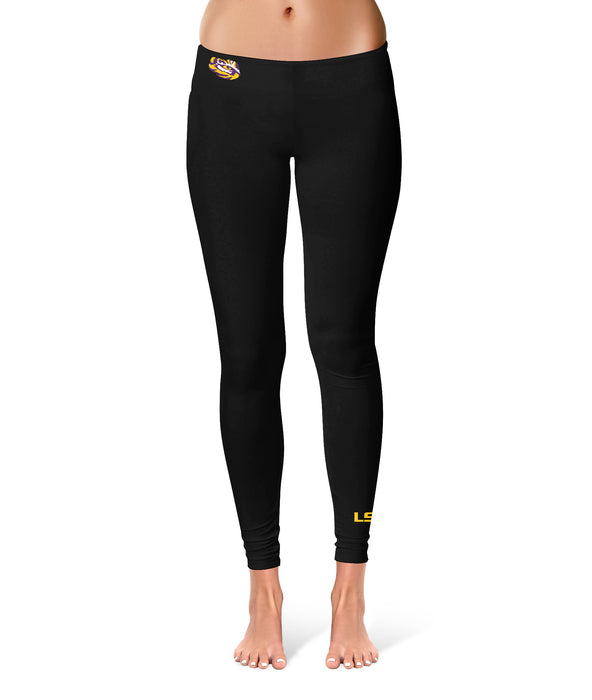 LSU Tigers Vive La Fete Game Day Collegiate Logo at Ankle Women Black Yoga Leggings 2.5 Waist Tights - Vive La Fête - Online Apparel Store