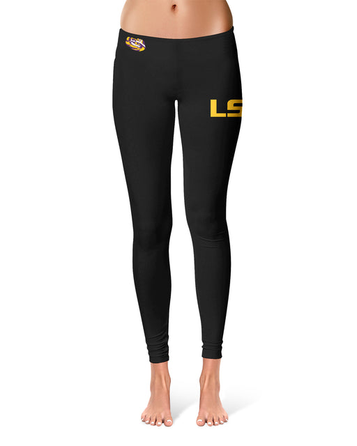 LSU Tigers Vive La Fete Game Day Collegiate Large Logo on Thigh Women Black Yoga Leggings 2.5 Waist Tights - Vive La Fête - Online Apparel Store