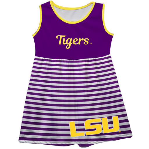 LSU Big Logo Purple And White Stripes Tank Dress - Vive La Fête - Online Apparel Store