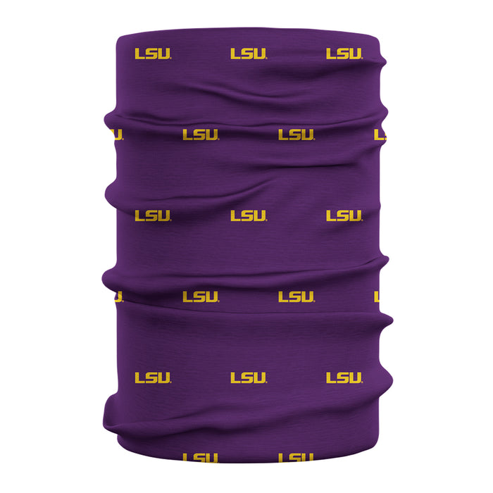 LSU Tigers Vive La Fete All Over Logo Game Day Collegiate Face Cover Soft 4-Way Stretch Two Ply Neck Gaiter - Vive La Fête - Online Apparel Store