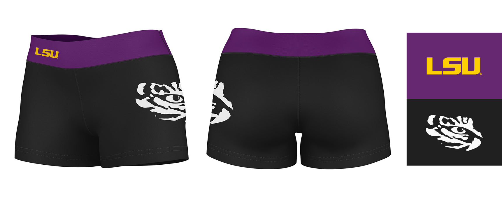 LSU Tigers Vive La Fete Game Day Logo on Thigh and Waistband Black & Purple Women Yoga Booty Workout Shorts 3.75 Inseam - Vive La Fête - Online Apparel Store