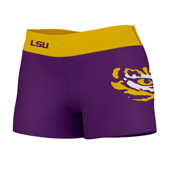 LSU Tigers Vive La Fete Game Day Logo on Thigh and Waistband Purple & Gold Women Yoga Booty Workout Shorts 3.75 Inseam