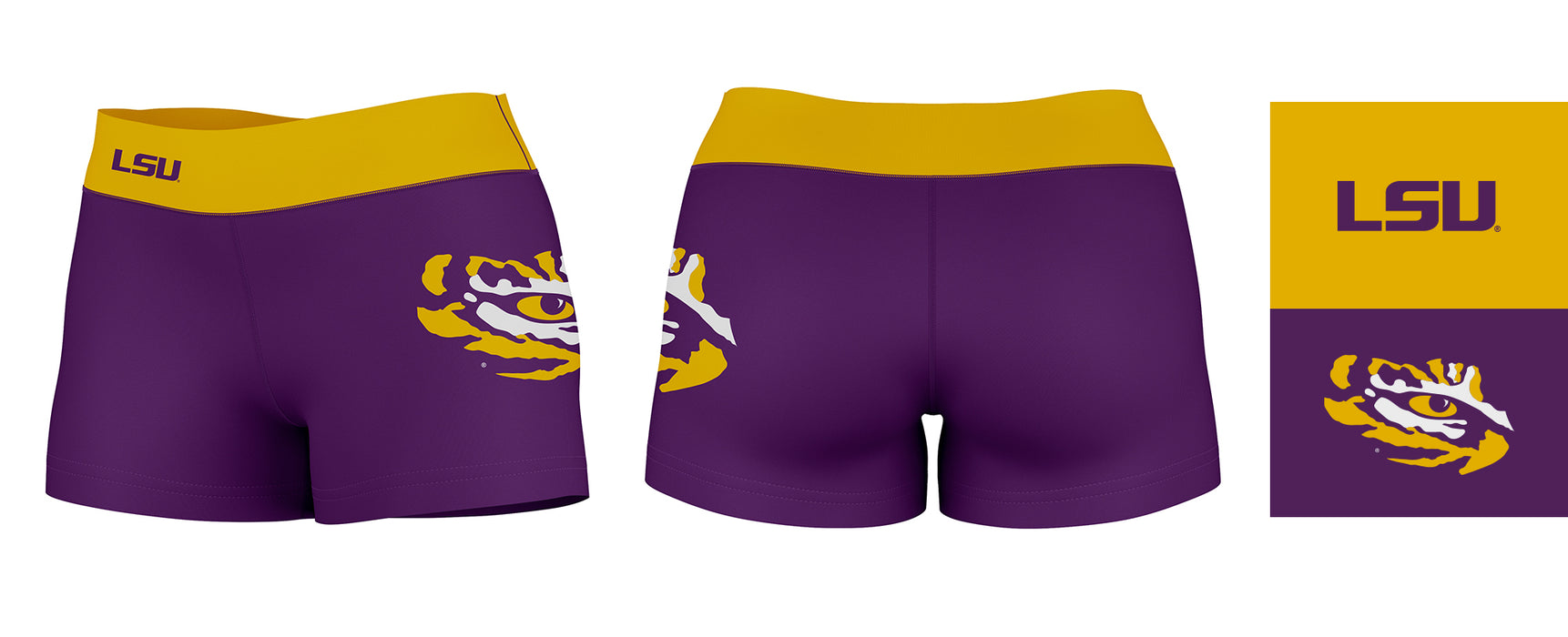 LSU Tigers Vive La Fete Game Day Logo on Thigh and Waistband Purple & Gold Women Yoga Booty Workout Shorts 3.75 Inseam - Vive La Fête - Online Apparel Store