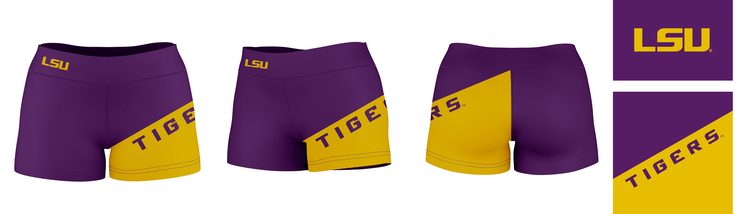 LSU Tigers Vive La Fete Game Day Collegiate Leg Color Block Women Purple Gold Optimum Yoga Short - Vive La Fête - Online Apparel Store