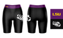 LSU Tigers Vive La Fete Game Day Logo on Thigh and Waistband Black and Purple Women Bike Short 9 Inseam - Vive La Fête - Online Apparel Store
