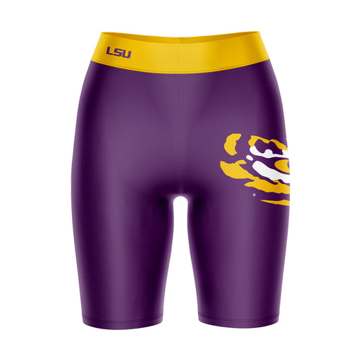 LSU Tigers Vive La Fete Game Day Logo on Thigh and Waistband Purple and Gold Women Bike Short 9 Inseam