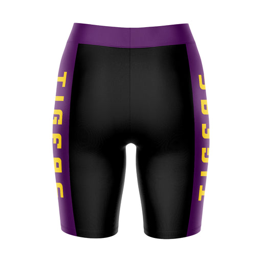 LSU Tigers Vive La Fete Game Day Logo on Waistband and Purple Stripes Black Women Bike Short 9 Inseam - Vive La Fête - Online Apparel Store