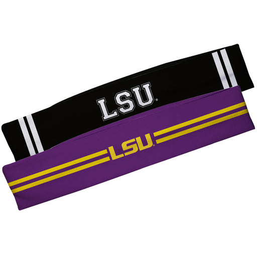 LSU Tigers Vive La Fete Girls Women Game Day Set of 2 Stretch Headbands Headbands Logo Purple and Name Black