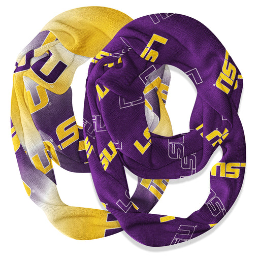 LSU Tigers Vive La Fete All Over Logo Game Day Collegiate Women Set of 2 Light Weight Ultra Soft Infinity Scarfs