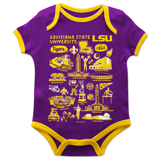 LSU Tigers Hand Sketched Vive La Fete Impressions Artwork Infant Purple Short Sleeve Onesie Bodysuit