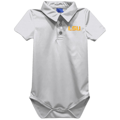 LSU Tigers Embroidered White Solid Knit Polo Onesie