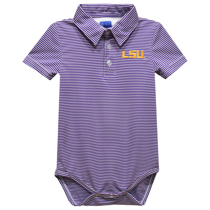 Louisiana State University Tigers Embroidered Purple Stripe Knit Polo Onesie