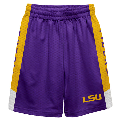 LSU Tigers Vive La Fete Game Day Purple Stripes Boys Solid Gold Athletic Mesh Short