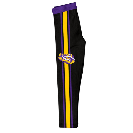 LSU Tigers Vive La Fete Girls Game Day Black with Purple Stripes Leggings Tights