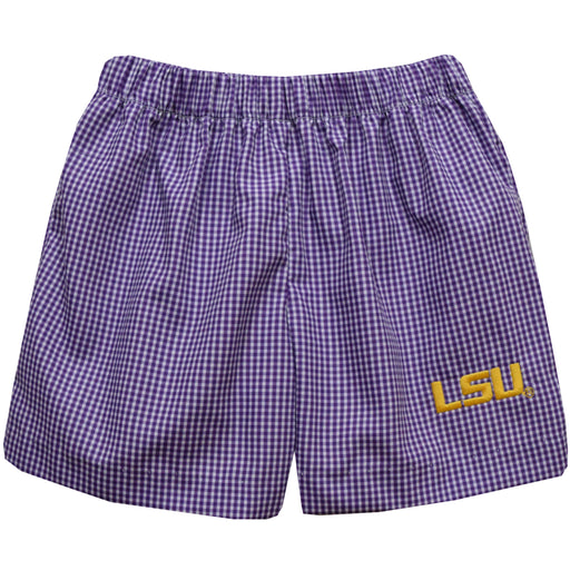 LSU Tigers  Embroidered Purple Gingham Pull On Short