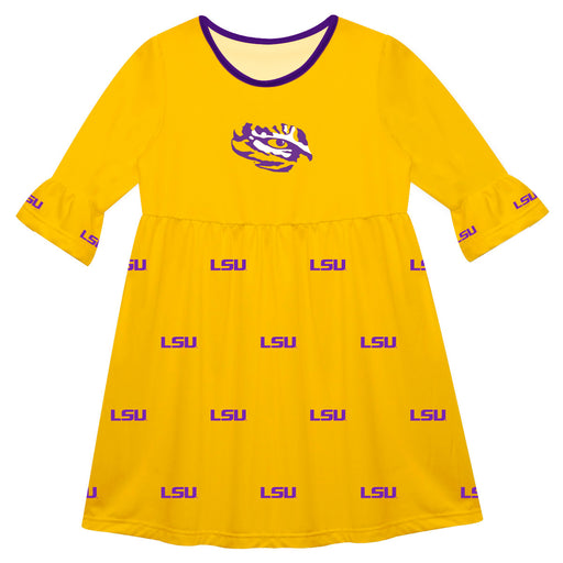 LSU Tigers Vive La Fete Girls Game Day 3/4 Sleeve Solid Gold All Over Logo on Skirt