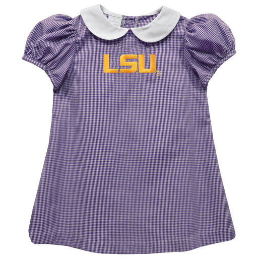 LSU Tigers Embroidered Purple Gingham Short Sleeve A Line Dress