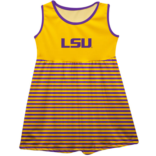 Louisiana State University Tigers Vive La Fete Girls Game Day Sleeveless Tank Dress Solid Gold Logo Stripes on Skirt