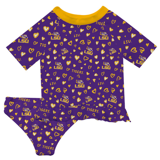 LSU Tigers Vive La Fete All Over Logo Purple Long Sleeve Bikini Set