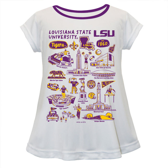 LSU Tigers Hand Sketched Vive La Fete Impressions Artwork White Short Sleeve Top
