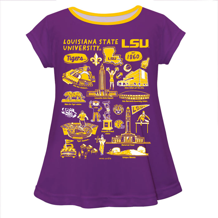 LSU Tigers Hand Sketched Vive La Fete Impressions Artwork Yellow Short Sleeve Top