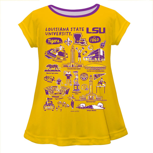 LSU Tigers Hand Sketched Vive La Fete Impressions Artwork Purple Short Sleeve Top