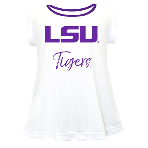 LSU Tigers Vive La Fete Girls Game Day Short Sleeve White Top with School Logo and Name