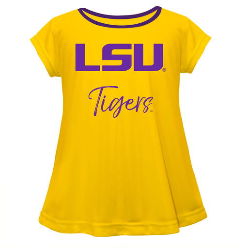 LSU Tigers Vive La Fete Girls Game Day Short Sleeve Gold Top with School Logo and Name