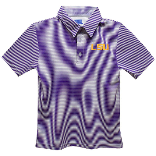 LSU Tigers Embroidered Purple Stripes Short Sleeve Polo Box Shirt