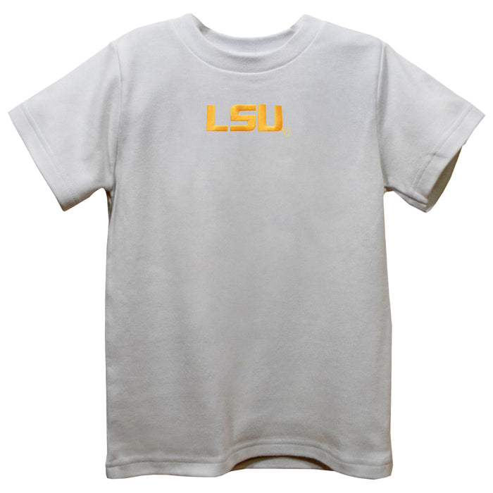LSU Tigers Embroidered White Short Sleeve Boys Tee Shirt