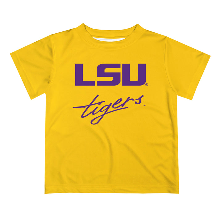 LSU Tigers Vive La Fete Script V1 Gold Short Sleeve Tee Shirt
